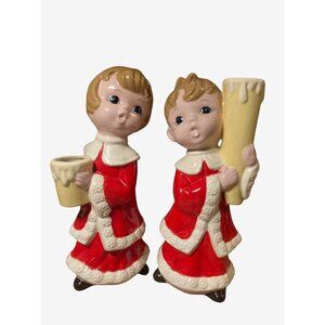 Christmas Ceramic Candle Holder Set of Two Children Caroler Figures